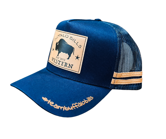 BBWS - Navy Bison Leather Patch Cap