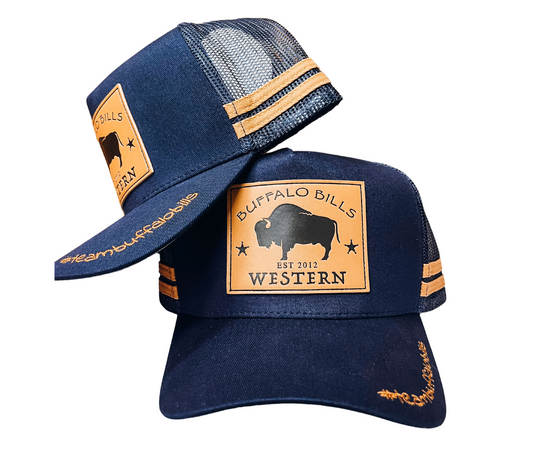 BBWS - Navy Bison Leather Patch Cap