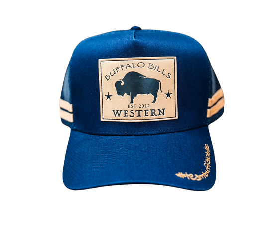 BBWS - Navy Bison Leather Patch Cap