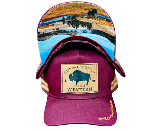 BBWS - Maroon Bison Leather Patch Cap