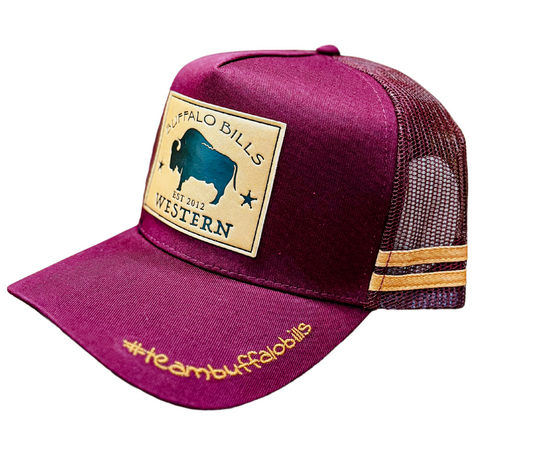 BBWS - Maroon Bison Leather Patch Cap