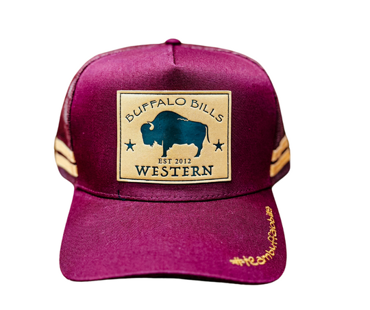 BBWS - Maroon Bison Leather Patch Cap