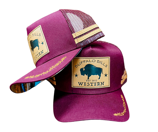 BBWS - Maroon Bison Leather Patch Cap