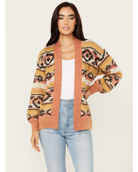 Cruel Girl - Womens Fuzzy Brick Aztec Cardigan