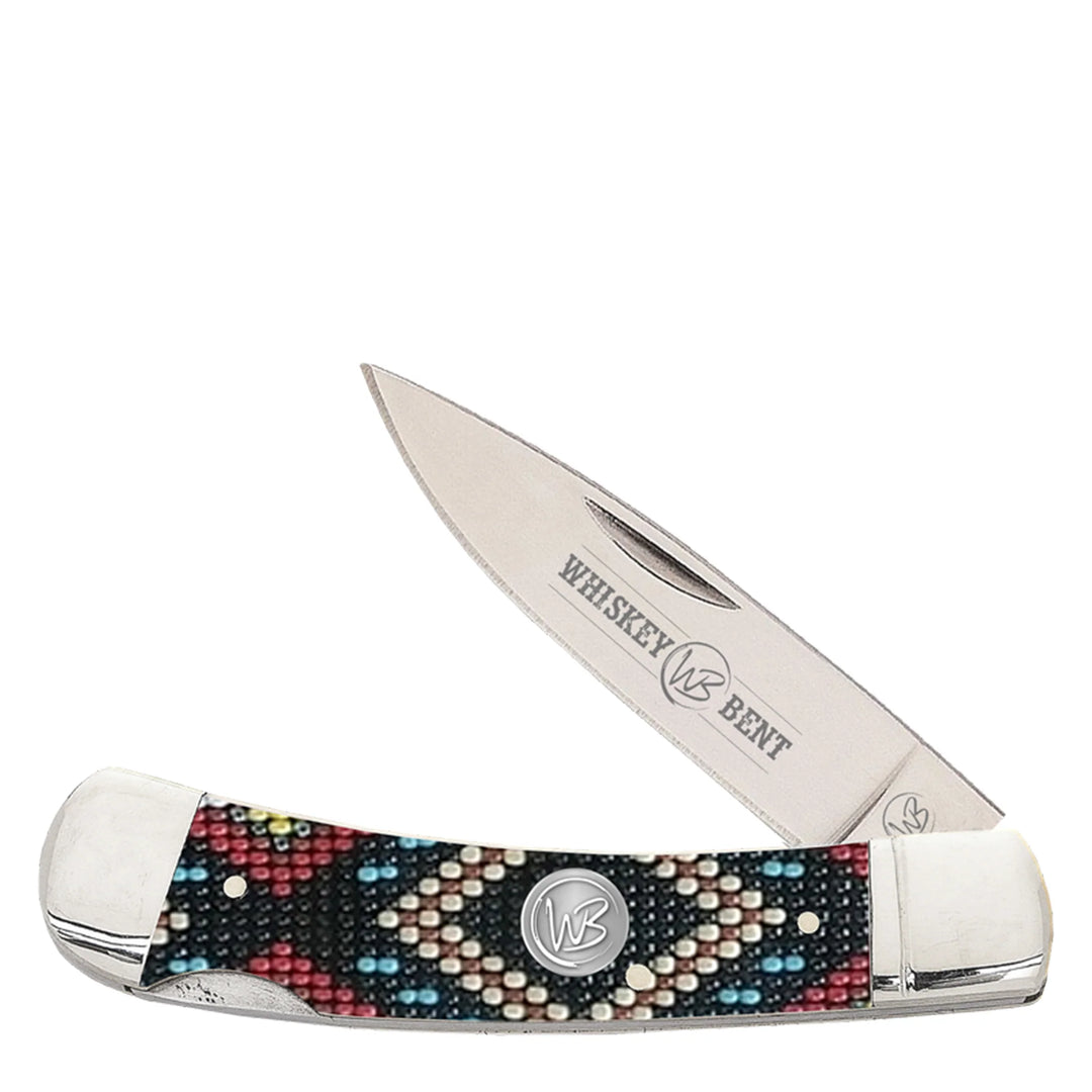 Whiskey Bent - Trapper Pocket Knife Single Locking Blade Black Diamond Bead