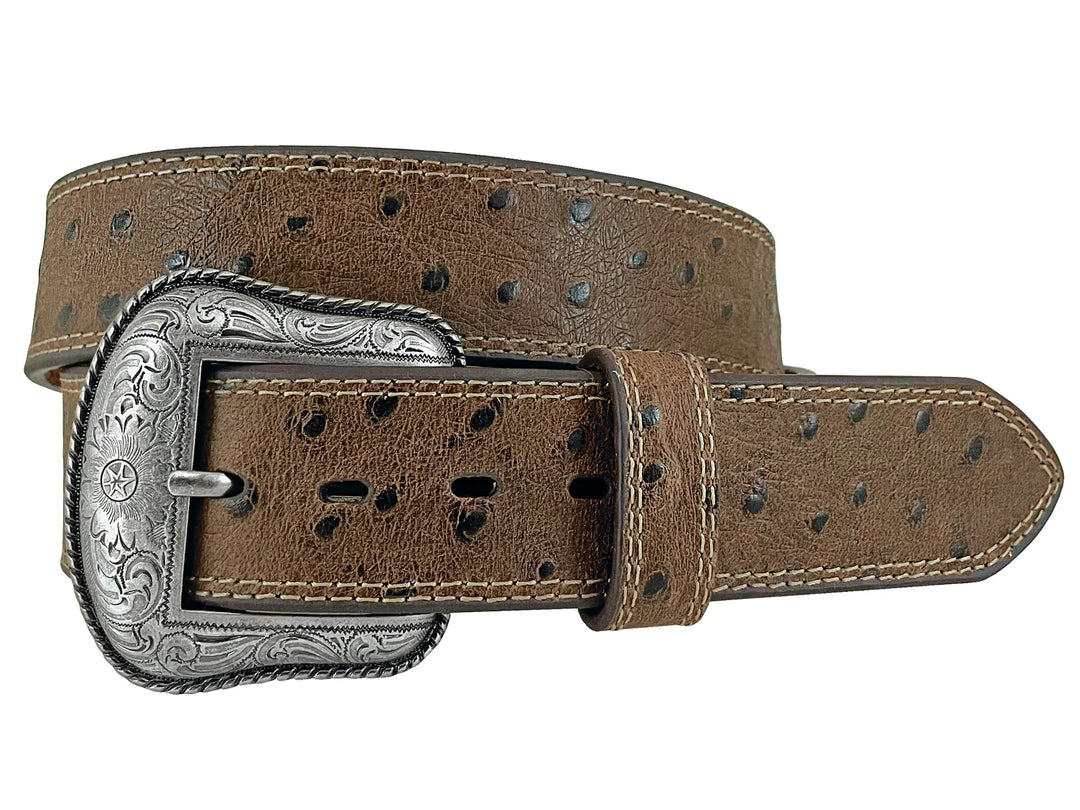 Roper - Mens Genuine Ostrich Print Brown Belt