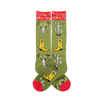 Lucky Chuck - Get A Little Western Green/Red Socks