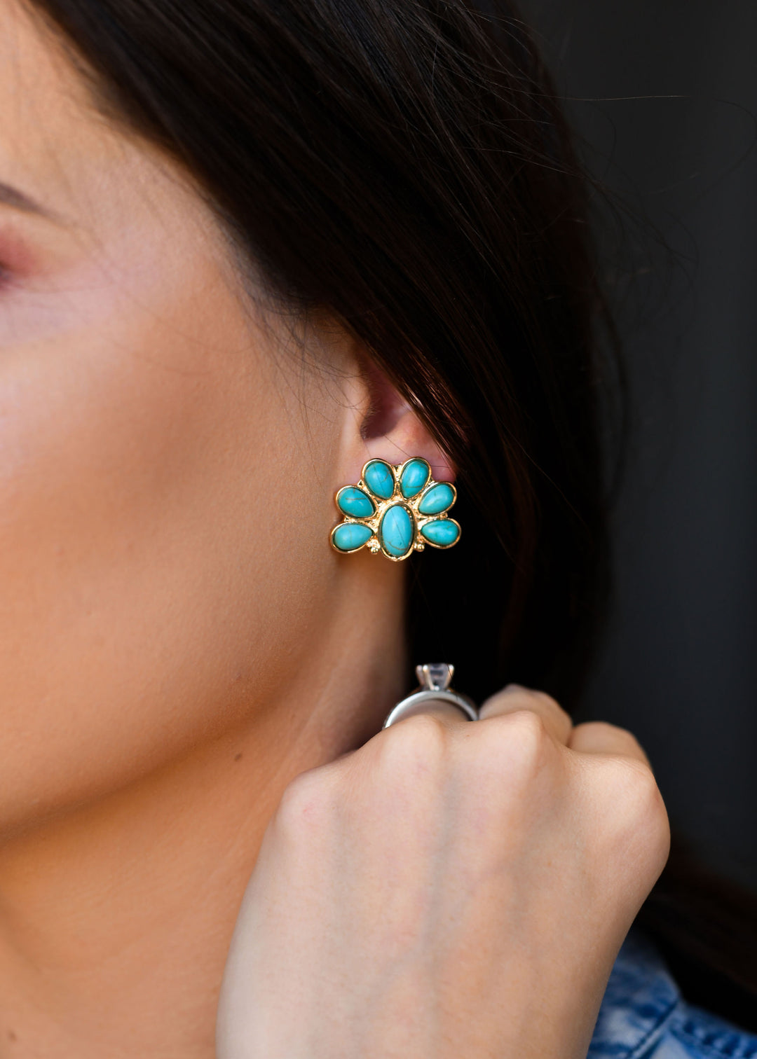 West & Co - Turquoise Gold Flower Earrings