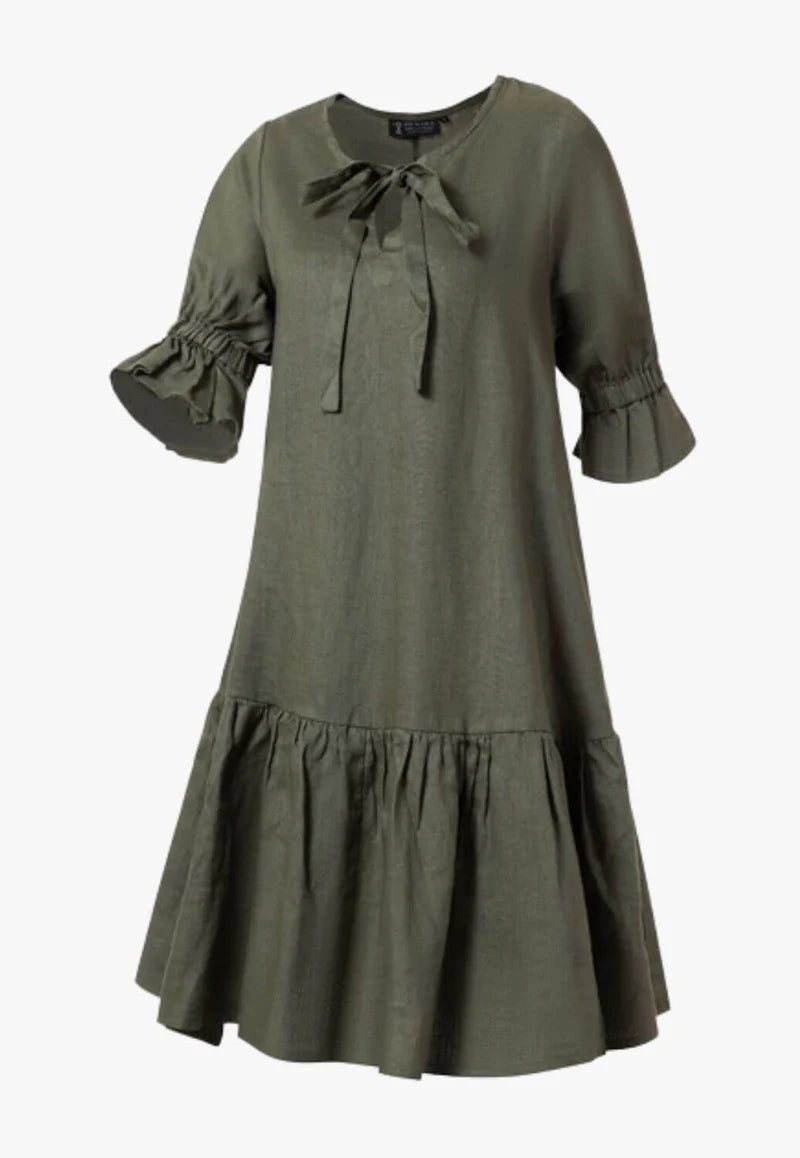 Ritemate - Womens Tilly Linen 3/4 Sleeve Olive Dress