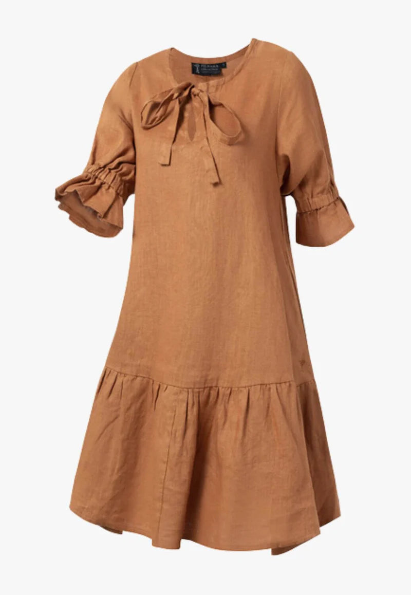 Ritemate - Womens Tilly Linen 3/4 Sleeve Rust Dress