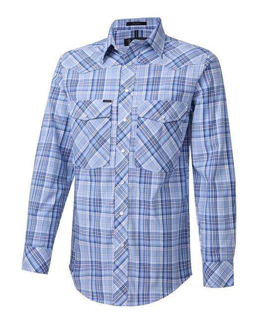 Pilbara - Mens Snap Button Blue/ Navy / White Check Shirt