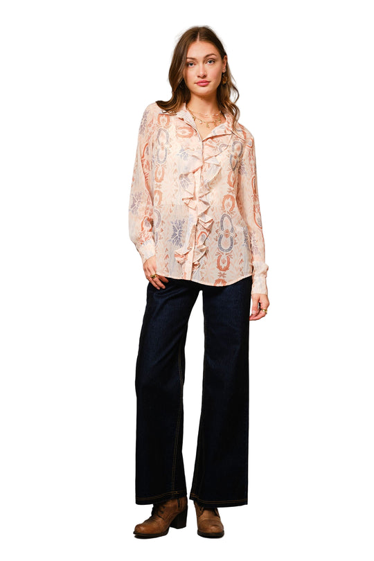 Buffalo Belle - Womens Sheer Ruffle Blouse