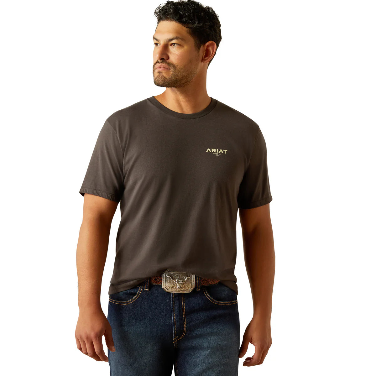 Ariat MNS Vertical Logo SS T-shrt Black Camisa, Negro, Large Para Hombre