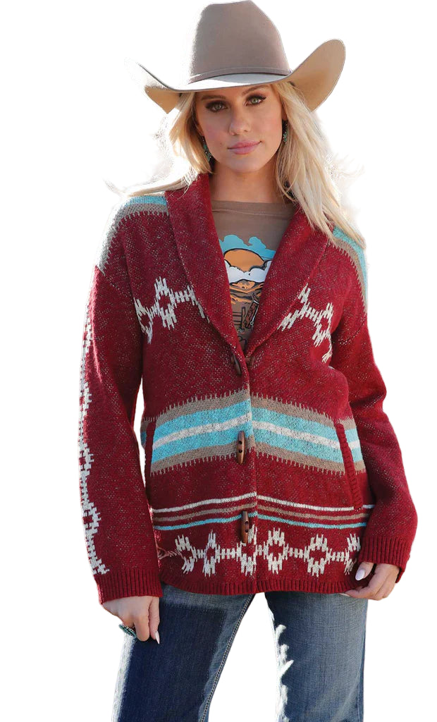 Cruel Girl Womens Red T Bird Aztec Cardigan