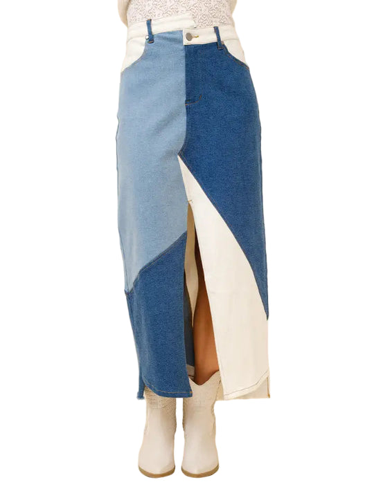 Buffalo Belle - Womens Patchwork Denim Maxi Skirt