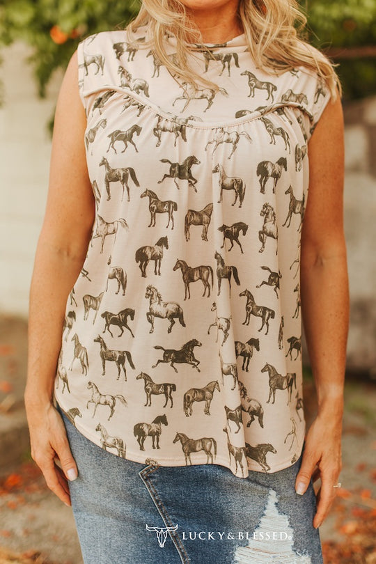 Buffalo Belle - Womens Sleeveless Horse Print Blouse