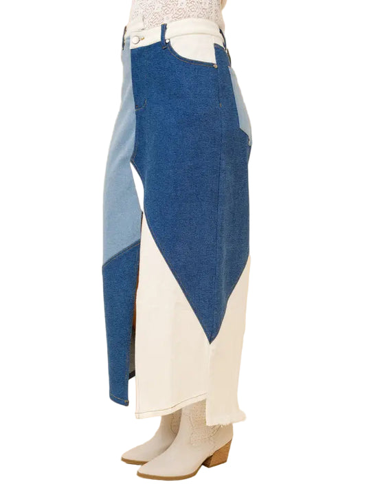 Buffalo Belle - Womens Patchwork Denim Maxi Skirt
