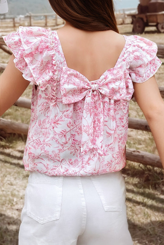 Buffalo Belle - Pink Floral Short Sleeve Ruffle Blouse