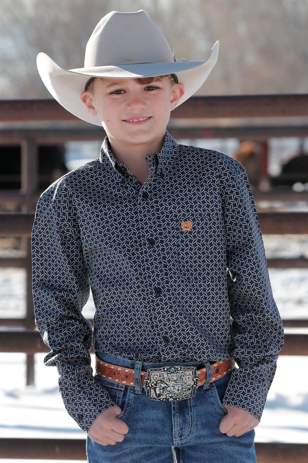 Cinch - Boys Navy Geo Arena Shirt