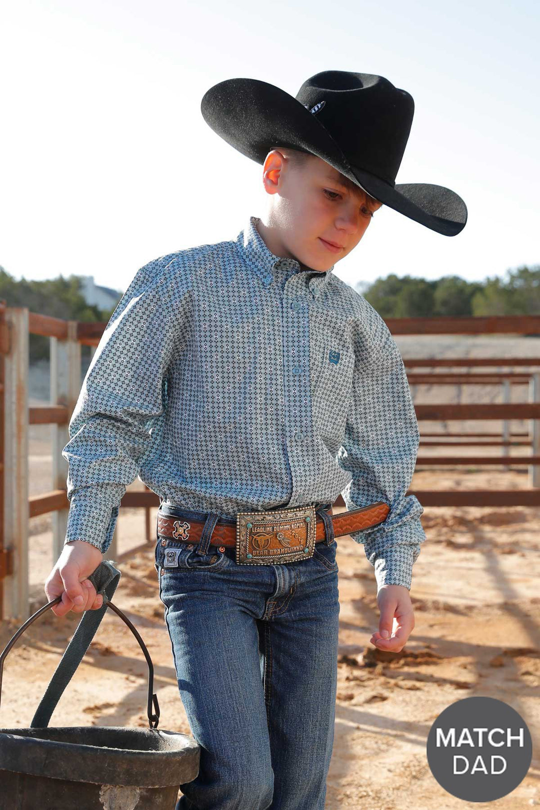 Cinch - Boys Green Geo Print Arena Shirt