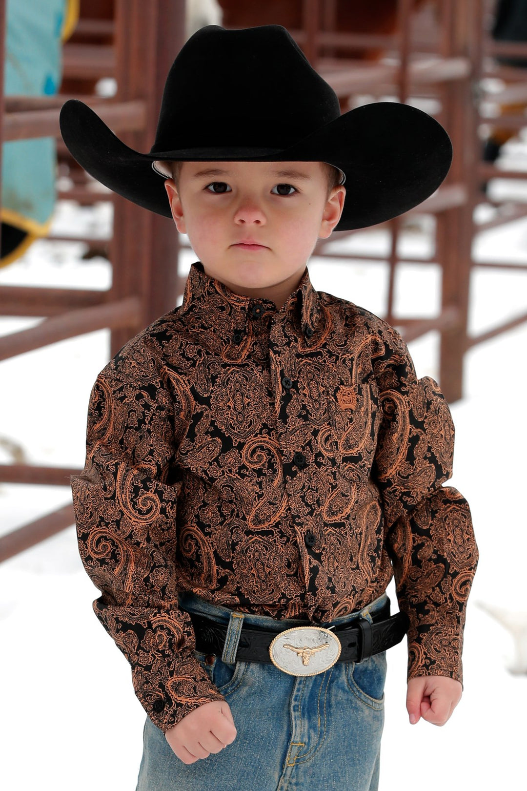 Cinch - Toddler Black/Gold Paisley Arena Shirt