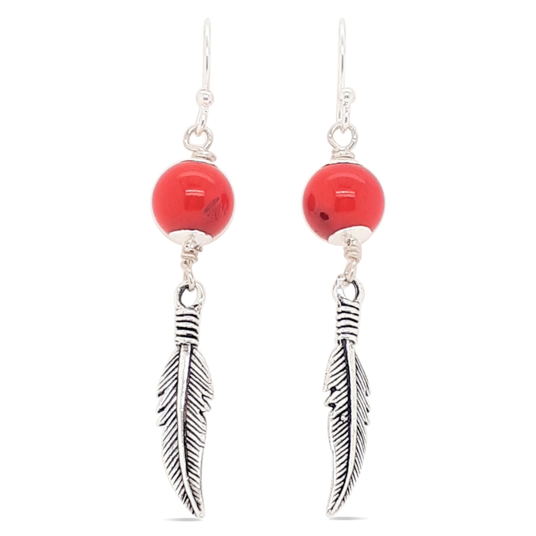 MCJ - Red Coral Feather Drop Earrings at Buffalo Bills Western