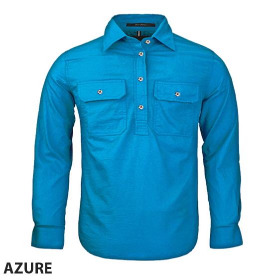 Kids Pilbara Closed front L/S Shirt Azure