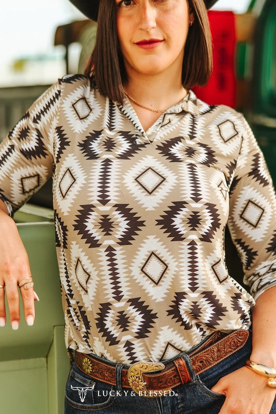 Buffalo Belle - Brown Aztec Printed Blouse