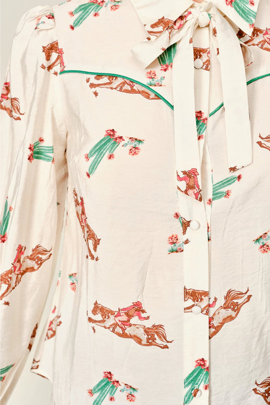 Buffalo Belle - Women's Western Print Neck Tie Blouse