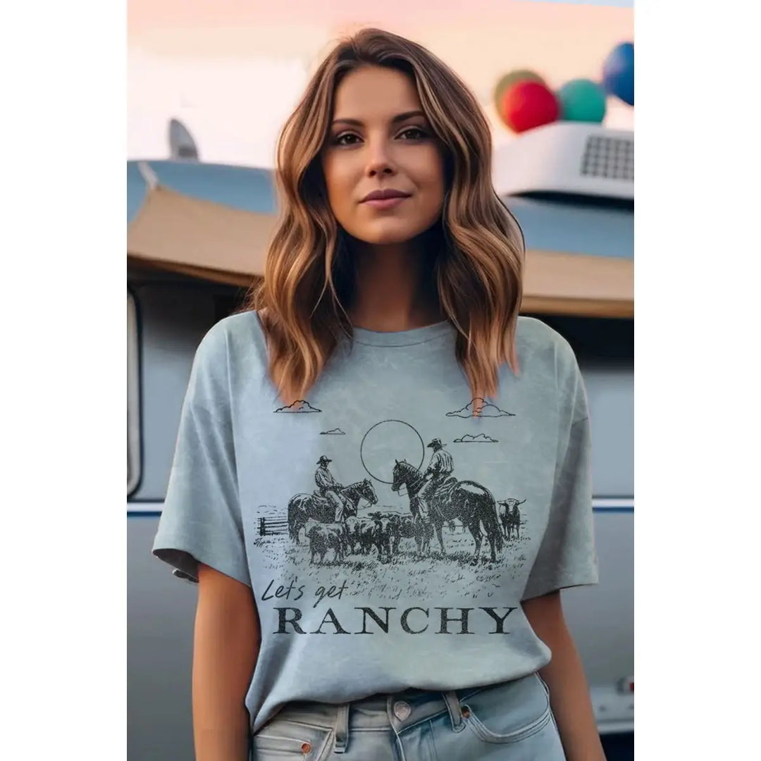 Buffalo Belle - Let's Get Ranchy Vintage Blue Graphic Top