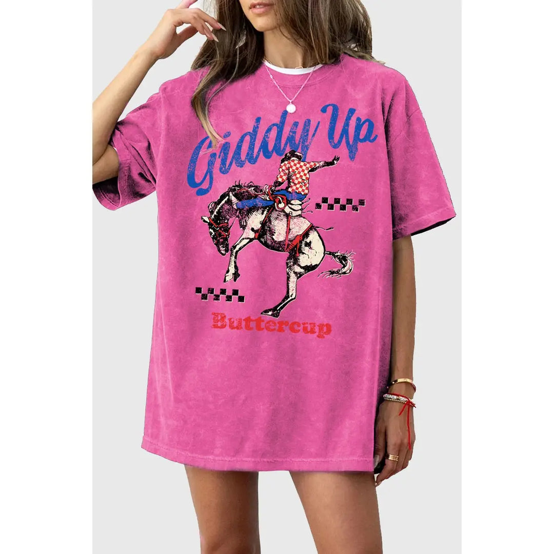 Buffalo Belle - Giddy Up Buttercup Magenta Oversized Graphic Tee