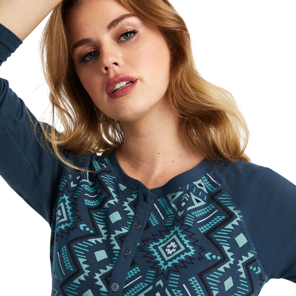 Ariat - Womens REAL Henley Maze Printed L/S Tee