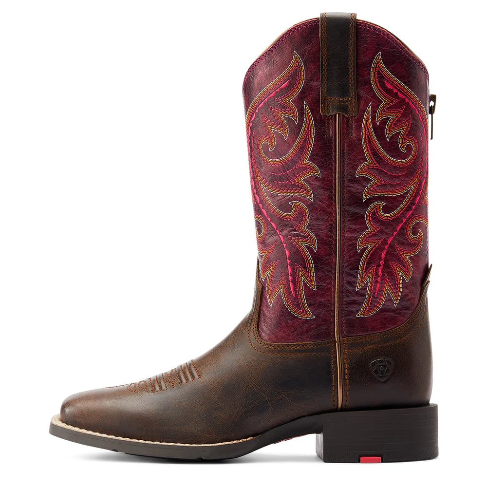 Ariat - Round Up Back Zip Mocha/ Rasberry Boots