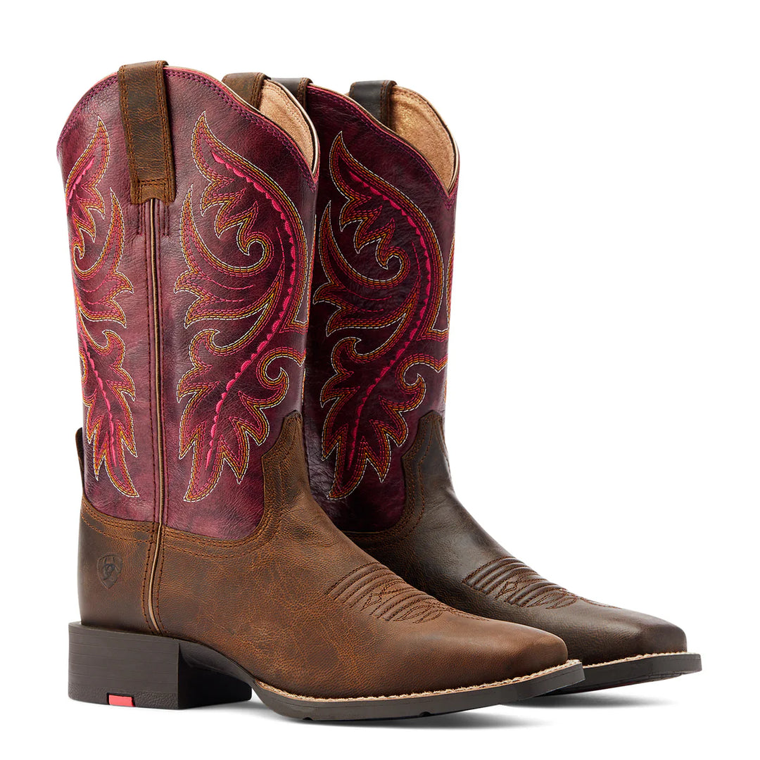 Ariat - Round Up Back Zip Mocha/ Rasberry Boots