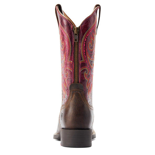 Ariat - Round Up Back Zip Mocha/ Rasberry Boots