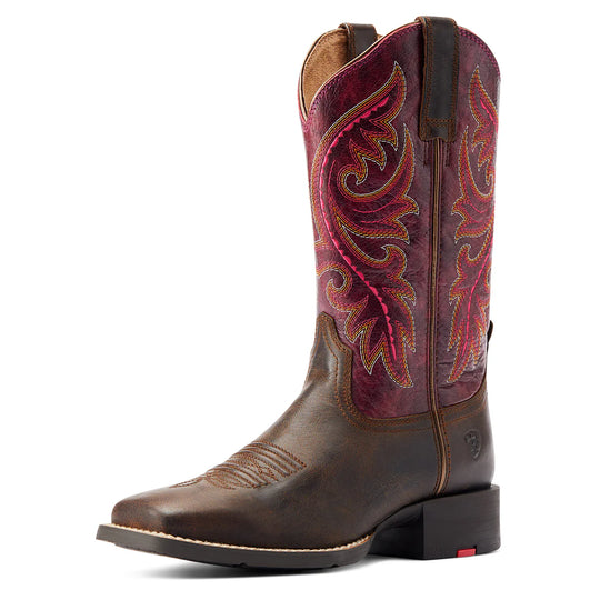 Ariat - Round Up Back Zip Mocha/ Rasberry Boots