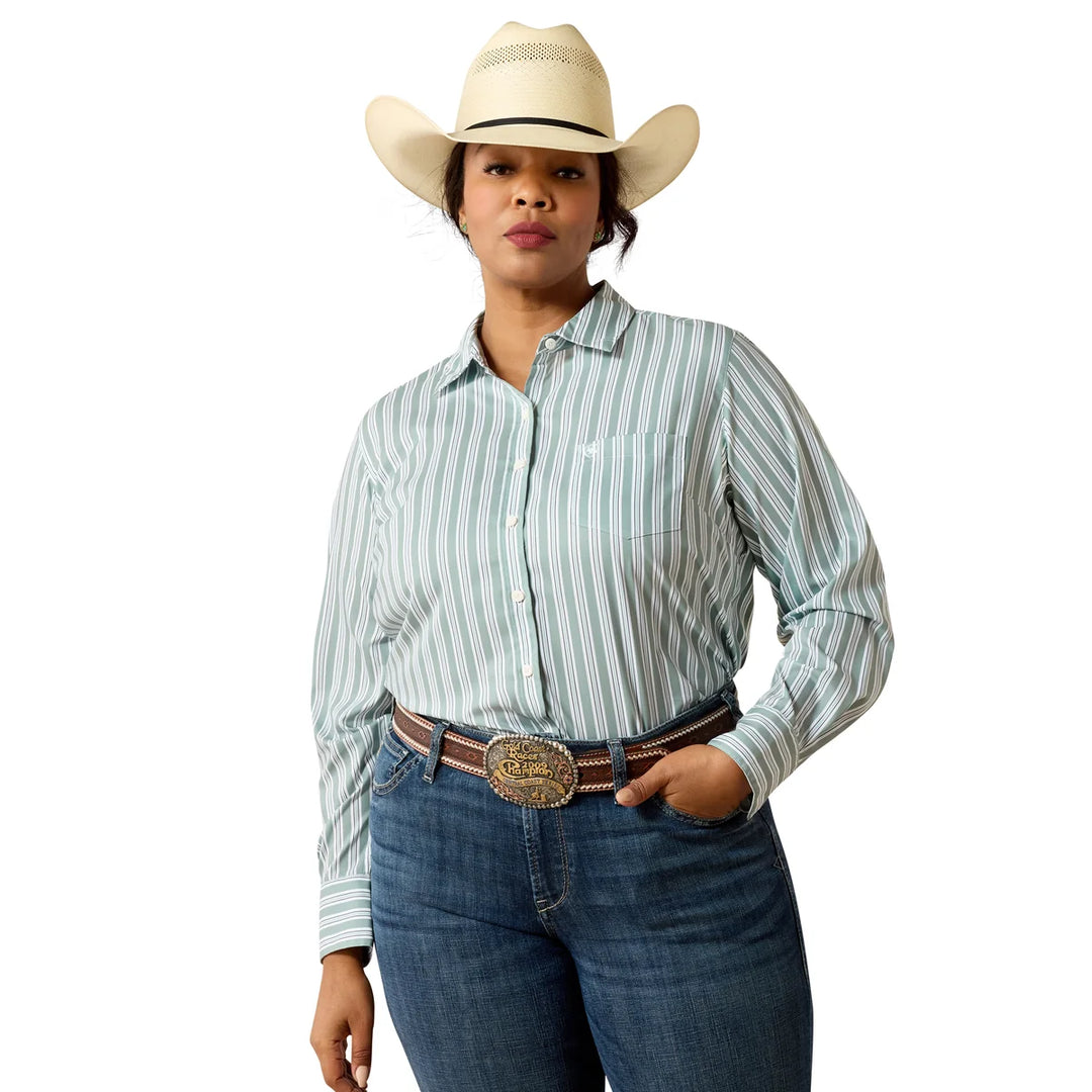 Ariat - Womens Green Stripe Kirby Pro Arena Shirt