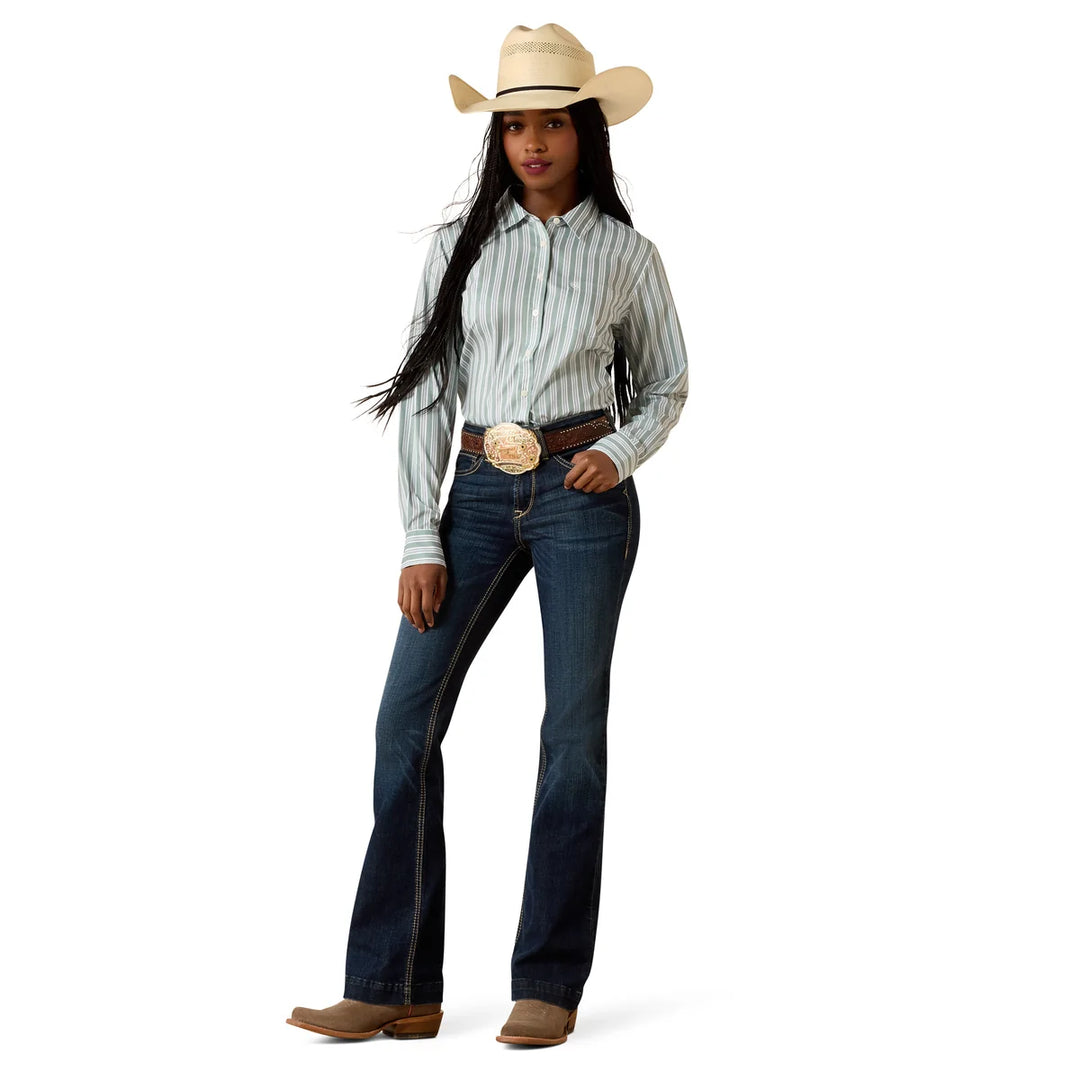 Ariat - Womens Green Stripe Kirby Pro Arena Shirt