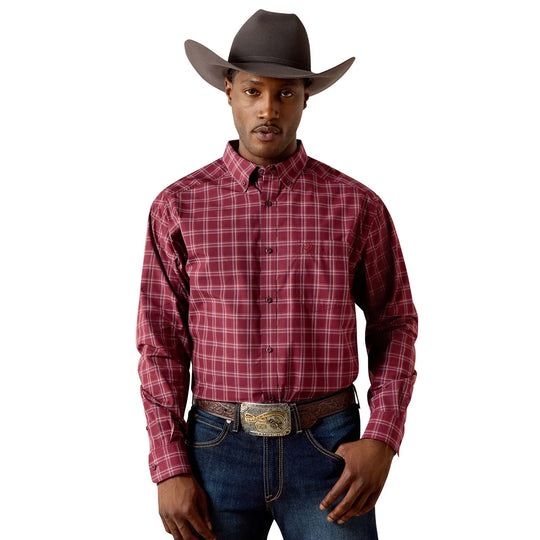 Ariat - Mens Pro Series Maroon Plaid Tidus Classic Fit LS Shirt