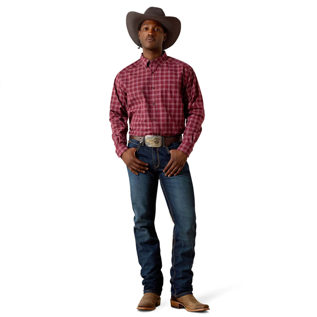 Ariat - Mens Pro Series Maroon Plaid Tidus Classic Fit LS Shirt
