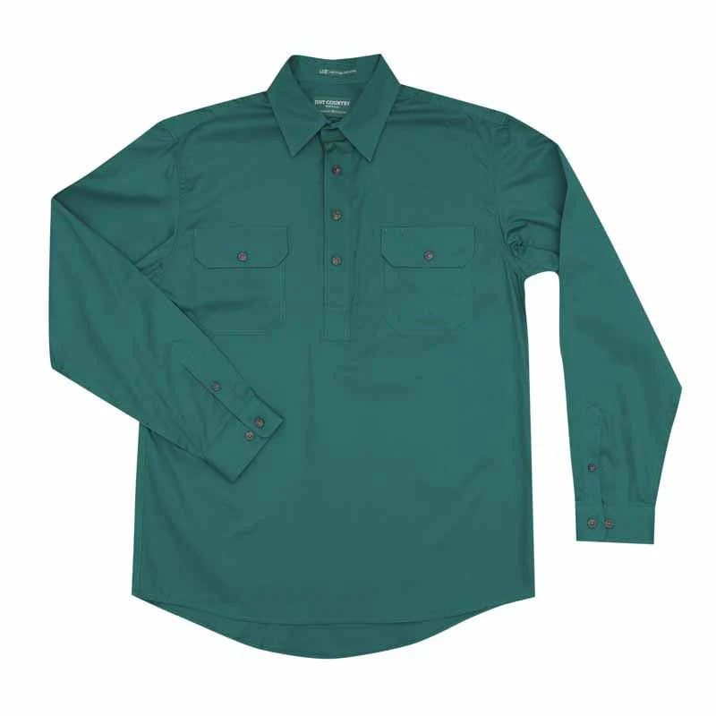 Just Country - Mens Cameron 1/2 Button Work Shirt Dark Green