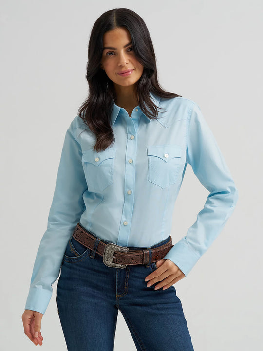 Wrangler - Womens Cool Blue Button Down Arena Shirt
