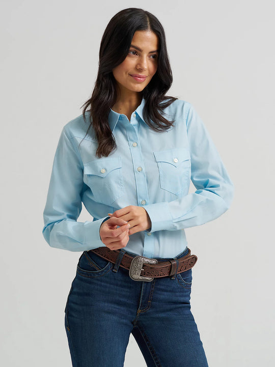 Wrangler - Womens Cool Blue Button Down Arena Shirt
