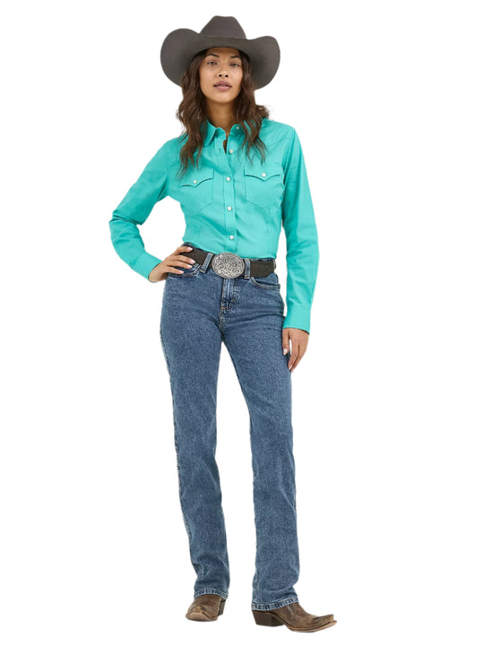 Wrangler - Womens Aqua Button Down Arena Shirt