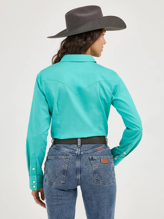 Wrangler - Womens Aqua Button Down Arena Shirt