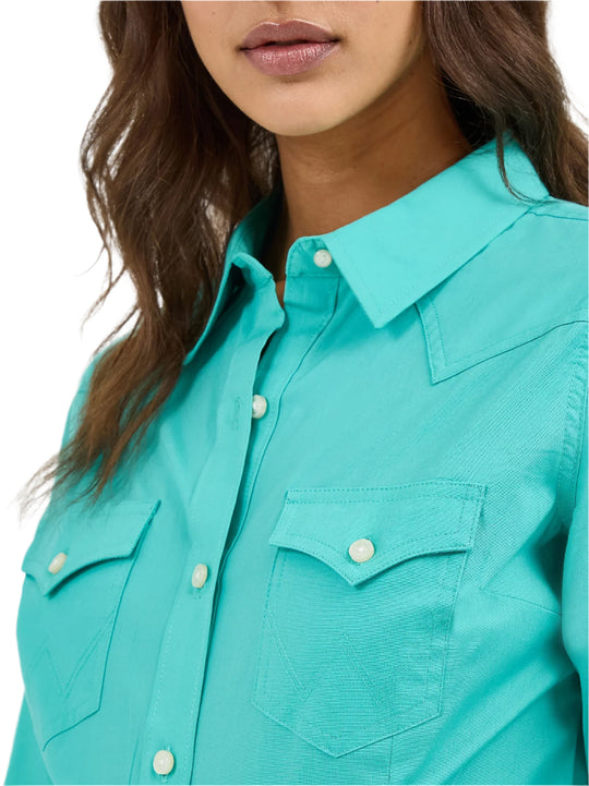 Wrangler - Womens Aqua Button Down Arena Shirt