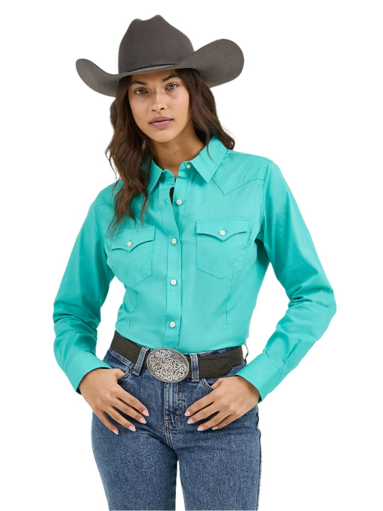 Wrangler - Womens Aqua Button Down Arena Shirt