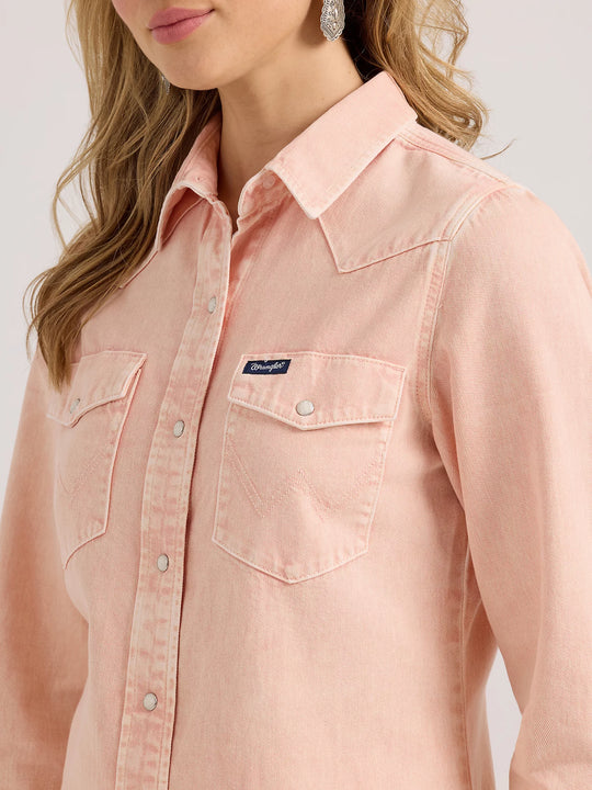 Wrangler - Womens Pink Wash Denim Arena Shirt