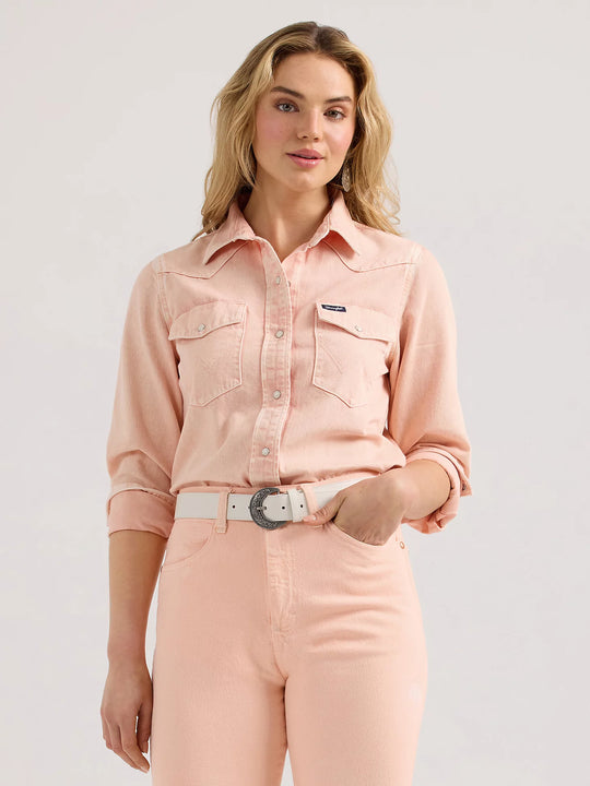 Wrangler - Womens Pink Wash Denim Arena Shirt