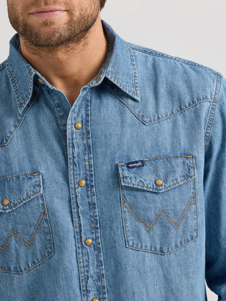 Wrangler - Mens Denim Snap Button Shirt
